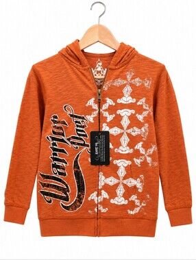 Warrior Poet Clothier Youth Size 6 Orange Graphic Zip Hoodie NWT
